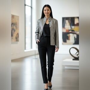 Lafayette 148 Silver Shimmer Mandarin Jacket Wool Luxury Asian Office Spring